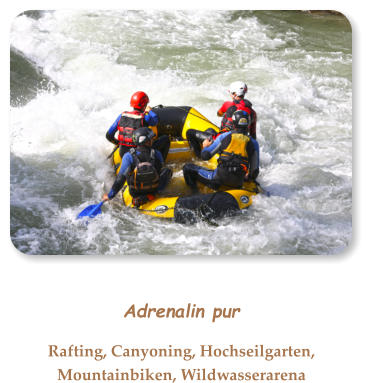 Adrenalin pur Rafting, Canyoning, Hochseilgarten, Mountainbiken, Wildwasserarena